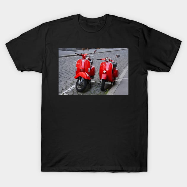 Vintage Vespa, Red T-Shirt by AlexaZari